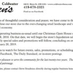 Ben S To Close In Coldwater Mercer County Outlook
