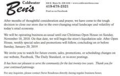 Ben s To Close In Coldwater Mercer County Outlook