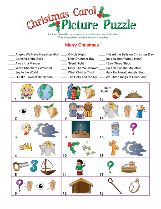 Christmas Song Picture Game Printable
