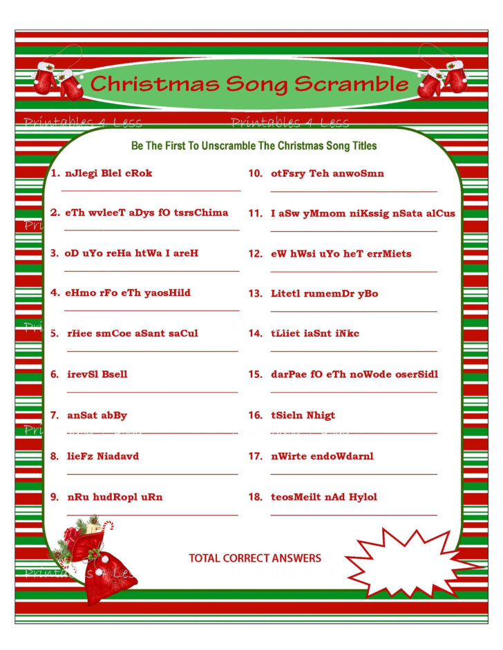 Printable Christmas Song Scramble