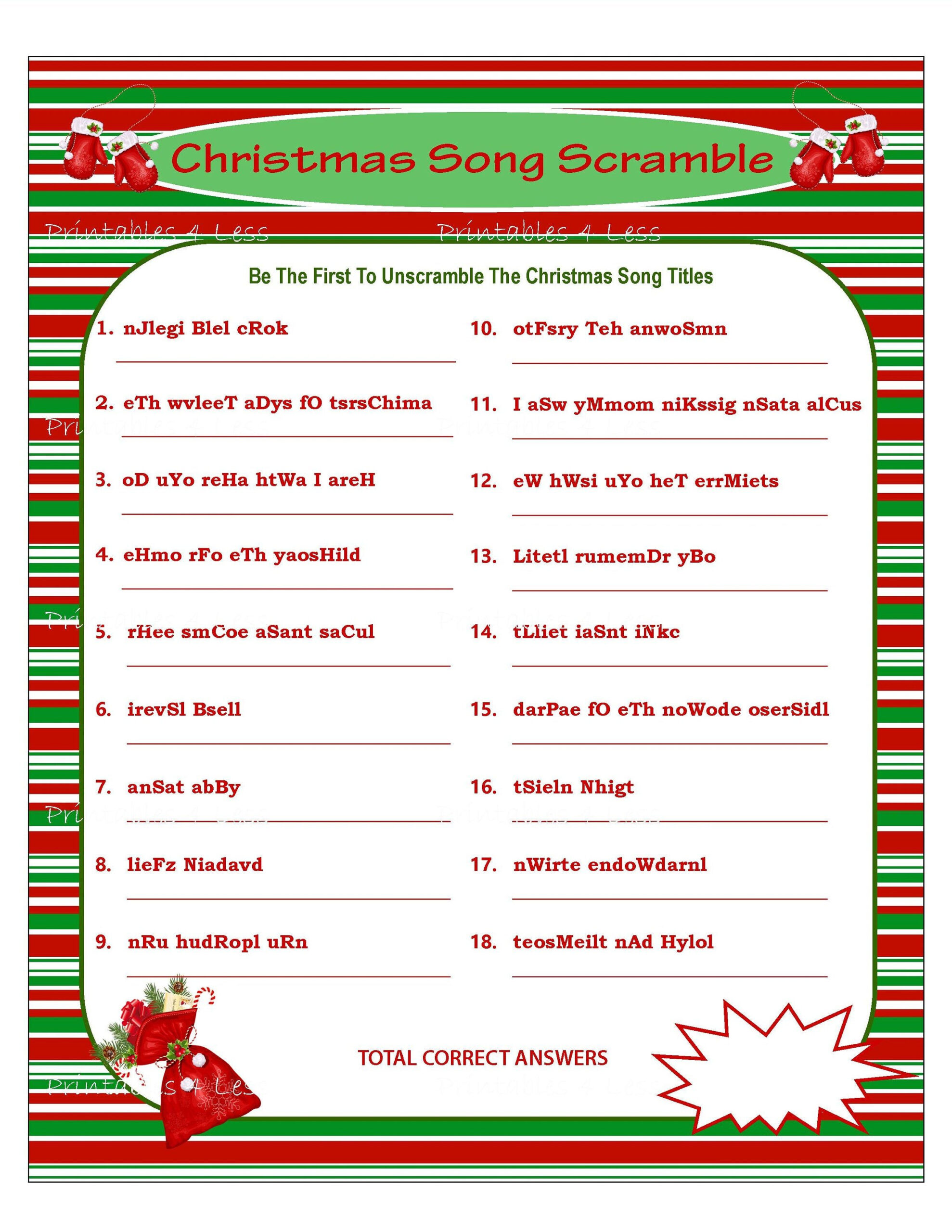 Christmas Scramble Christmas Song Game Printable Christmas Etsy 