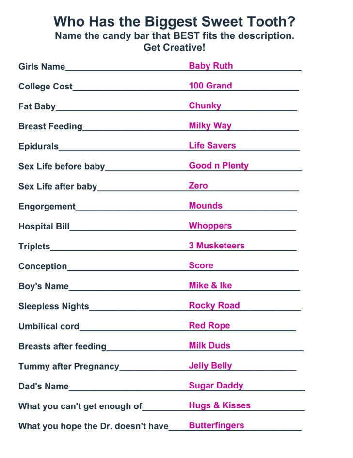 Baby Shower Games Free Printable With Answers