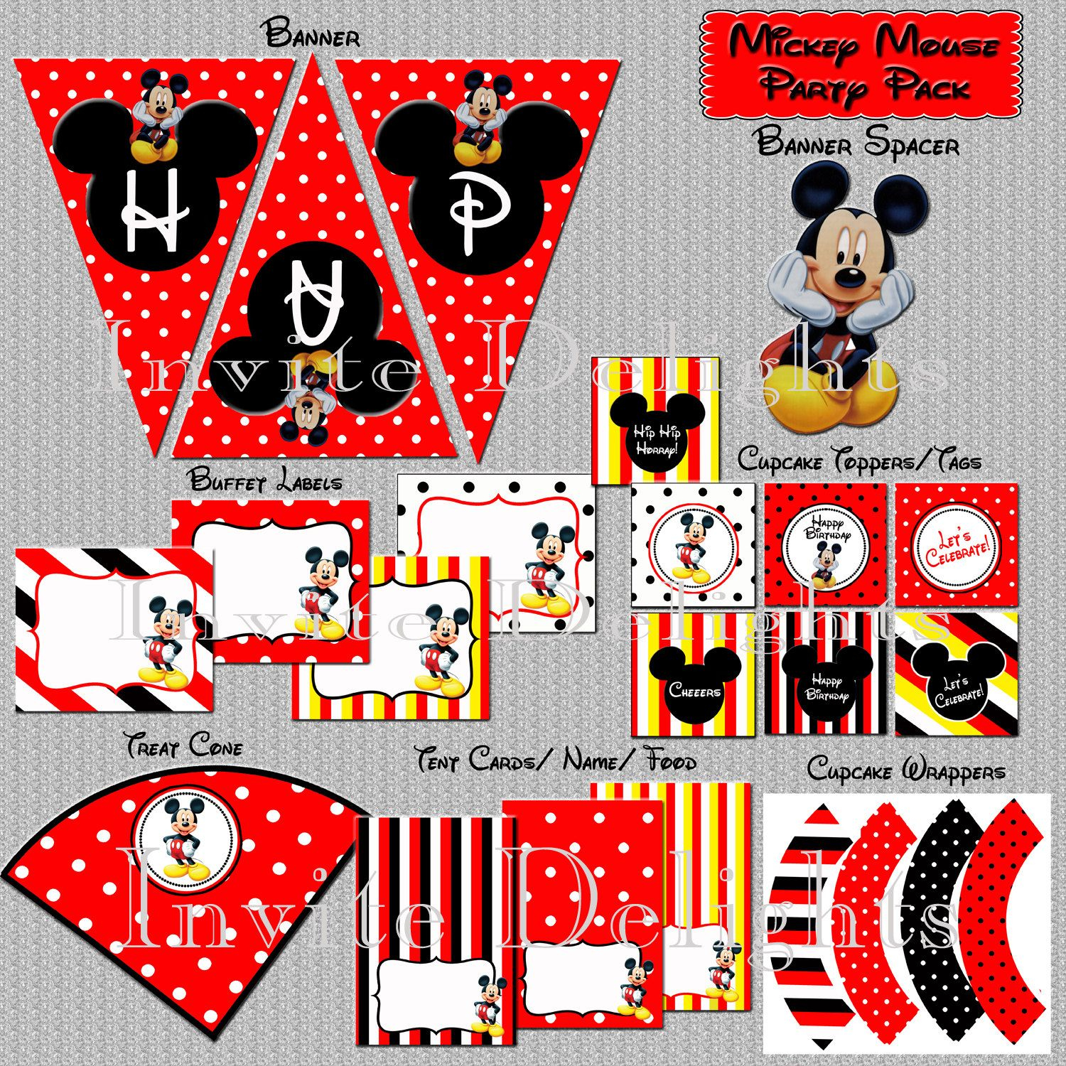 INSTANT DOWNLOAD Mickey Mouse Birthday Printable By InviteDelights 