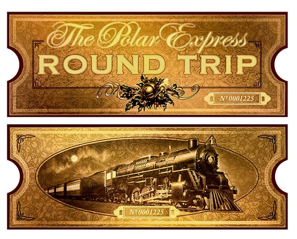 Polar Express Film Movie Reproduction Golden Train Ticket Boarding Pass 